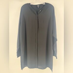 Eileen Fisher Womens‎ Sheer Long Sleeve  Buttoned Tunic Top Black Size S